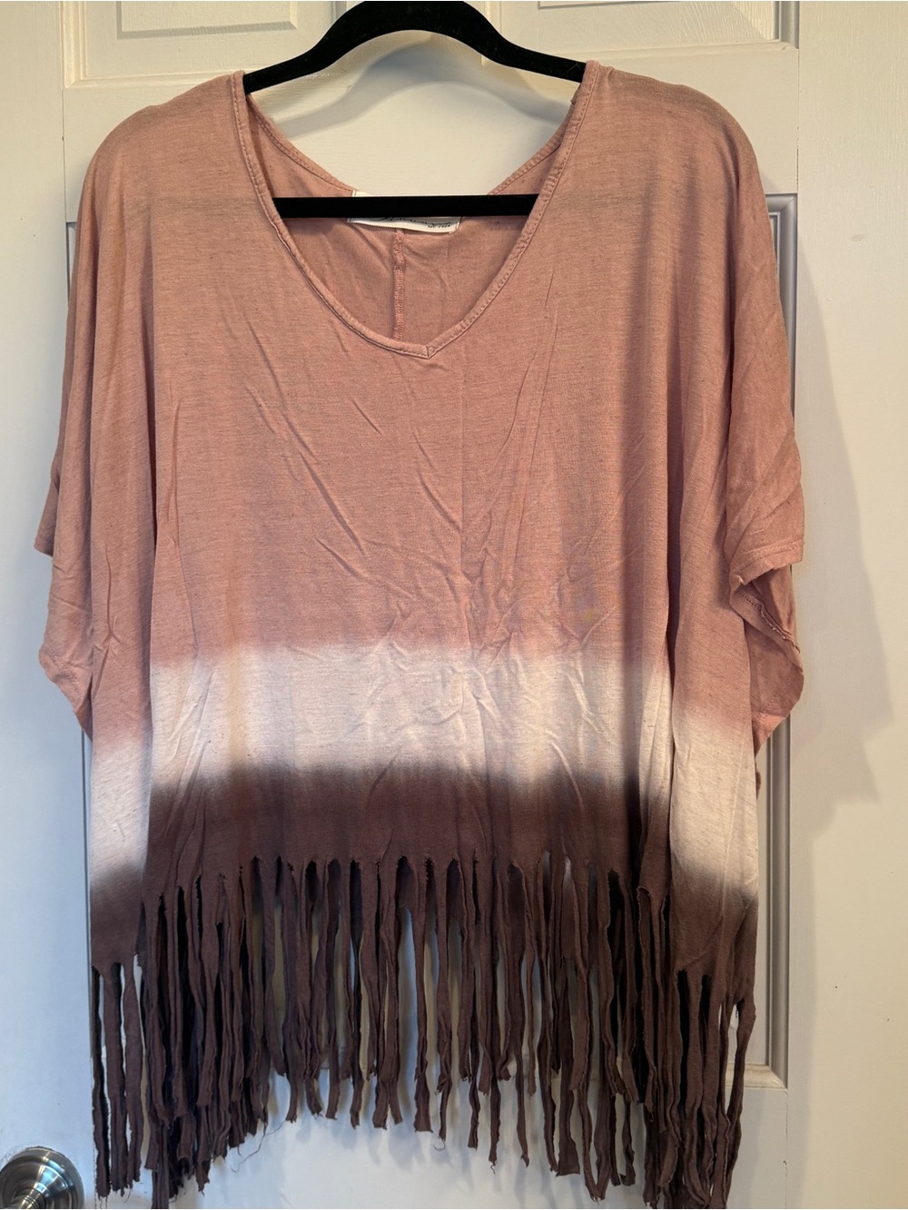 Vintage Havana Ombre Fringe V-Neck Poncho Cream & Brown